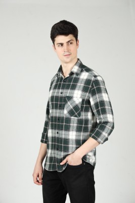 OZMOD Men Checkered Casual Dark Green Shirt