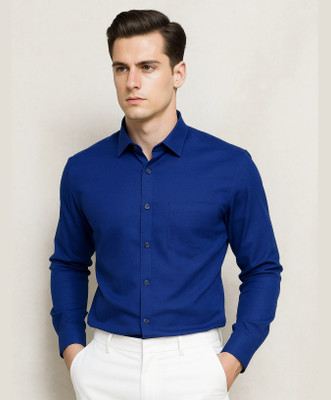 Button Art Men Solid Formal Blue Shirt