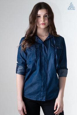 Klothberg Women Solid Casual Dark Blue Shirt