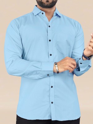 NIVICK Men Solid Formal Blue Shirt