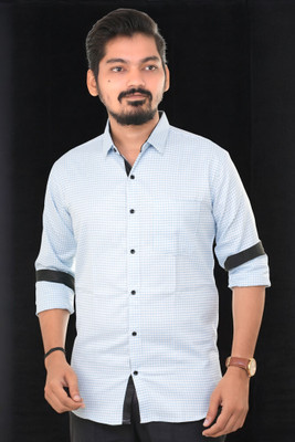 PUBHIZA Men Checkered Casual Light Blue, White, Black Shirt