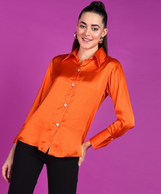 METRONAUT Women Solid Casual Orange Shirt