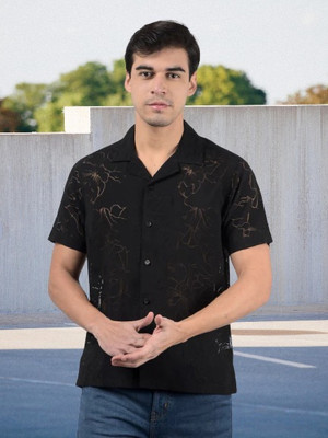 ISUEL FAB Men Self Design Casual Black Shirt