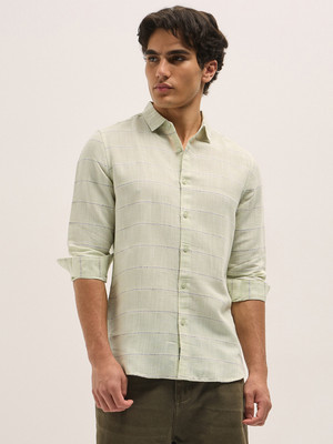 THE BEAR HOUSE Men Striped Casual Green Shirt