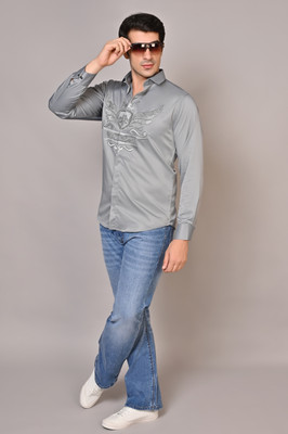 white apple jns Men Solid Party Grey Shirt