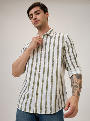 Spykar Men Striped Casual Green Shirt