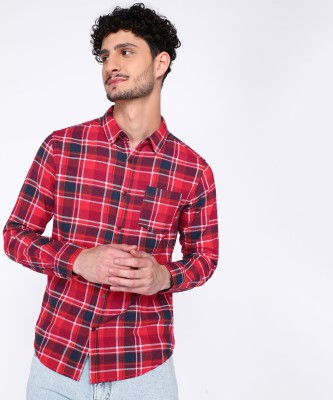 BEAT LONDON by Pepe Jeans Men Checkered Casual Dark Blue, Red Shirt