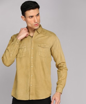 KUONS AVENUE Men Solid Casual Khaki Shirt