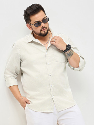 Urbano Plus Men Striped Casual Light Green Shirt
