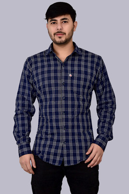 Marc Laurent Men Checkered Casual Dark Blue, White Shirt
