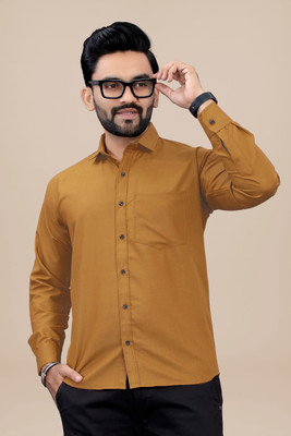 SAKARMAA Men Solid Casual Beige Shirt
