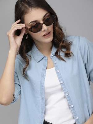 Roadster Women Solid Casual Blue Shirt