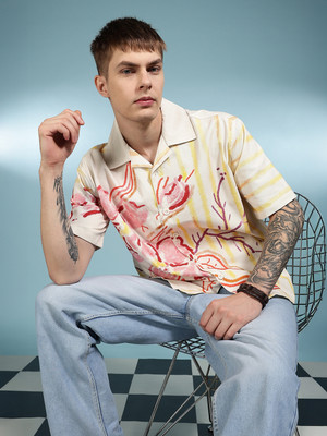 Eszett Men Printed Casual Cream Shirt
