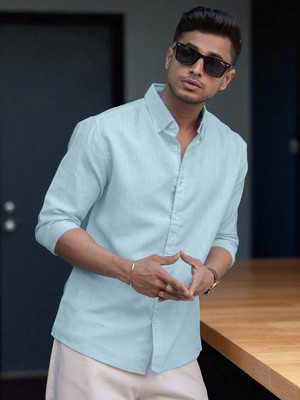 Yanthi Trend Men Solid Casual Light Blue Shirt