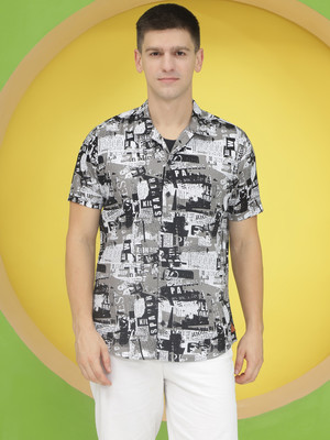 Jakanary Men Printed Casual Black Shirt