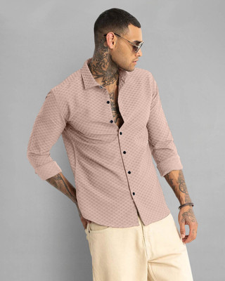 Moda Rapido Men Self Design Casual Brown Shirt