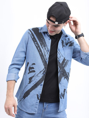 KETCH Men Printed Casual Blue Shirt