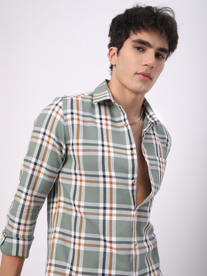 VASTRADO Men Checkered Casual Green Shirt
