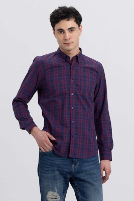 Snitch Men Checkered Casual Red Shirt