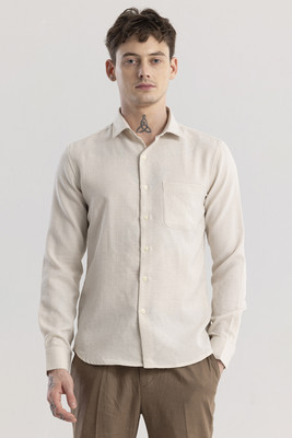 Snitch Men Solid Casual Beige Shirt