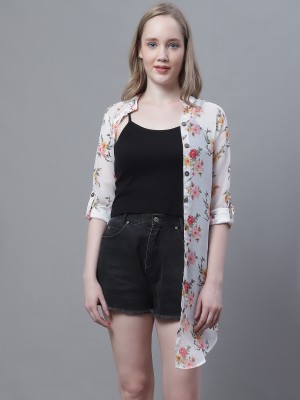 MiniandMing Women Printed Casual White Shirt