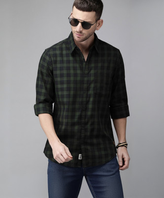 Roadster Men Checkered Casual Dark Green Shirt