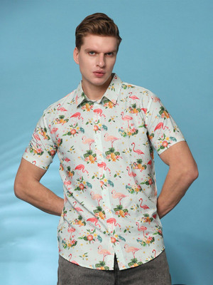 Moda Rapido Men Floral Print Casual Pink Shirt