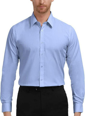 The style grove Men Solid Casual Light Blue Shirt