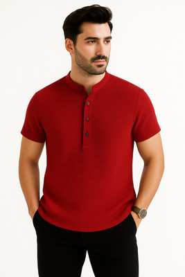 METRONAUT Men Self Design Casual Red Shirt