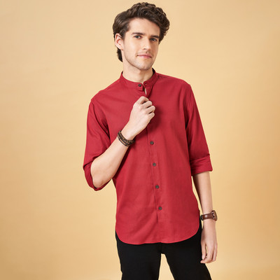 Indus Route by Pantaloons Men Solid Casual Red Shirt