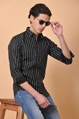 Lee Cross Men Striped Casual Black Shirt