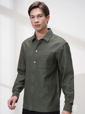 HIGHLANDER Men Self Design Casual Green Shirt