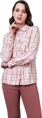 NUEVOSDAMAS Women Checkered Casual Pink, Beige Shirt