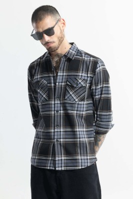 Snitch Men Checkered Casual Grey, Black, White Shirt