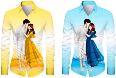 JRKENTERPRISE Men Printed Casual Light Blue, Yellow Shirt