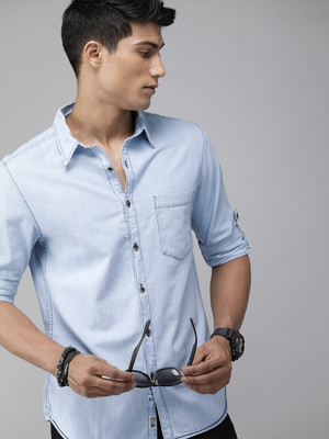 Roadster Men Solid Casual Light Blue Shirt
