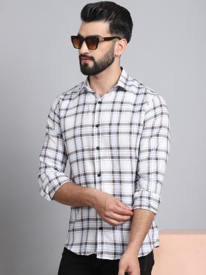 Tanip Men Checkered Casual White Shirt