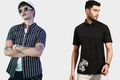 DADA IMPEX Men Printed Casual Blue, Black Shirt(Pack of 2)