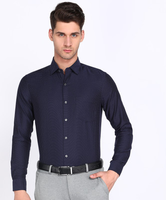 PETER ENGLAND Men Self Design Formal Dark Blue Shirt