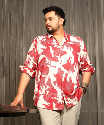 Instafab Plus Men Military Camouflage Casual Red Shirt