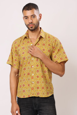 Jostory Men Printed Casual Yellow Shirt