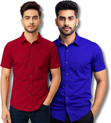 RAREMARK Men Solid Formal Maroon, Blue Shirt(Pack of 2)