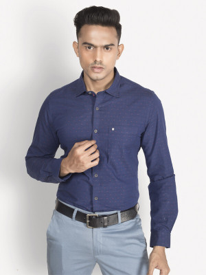 TURTLE Men Printed Formal Blue Shirt