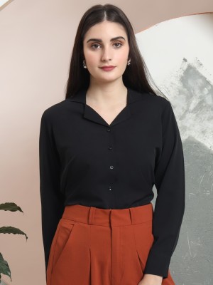 fithub Women Solid Formal Black Shirt