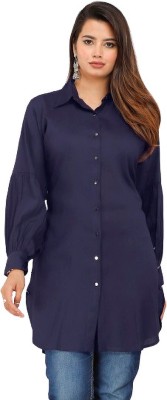 Myorica Women Solid Casual Dark Blue Shirt