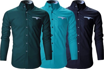 ROYAL SCOUT Men Solid Casual Green, Blue, Dark Blue Shirt(Pack of 3)