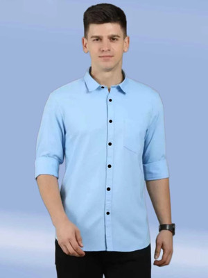 Eluyaana Fashion Men Solid Casual Light Blue Shirt