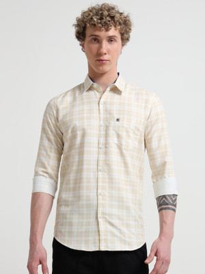 ROCKET SCIENCE Men Checkered Casual Beige Shirt