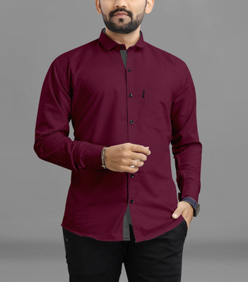 RAHUL LOOK Men Solid Casual Maroon Shirt