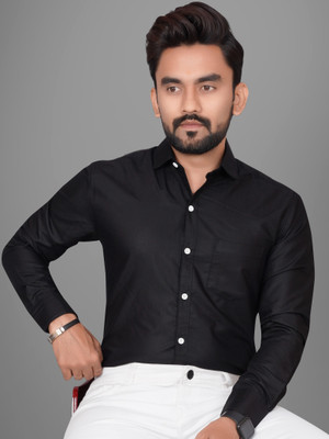 Voroxy Men Solid Formal Black Shirt